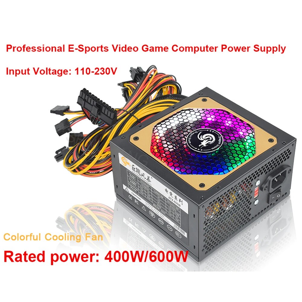 ATX 400W 600W 110-230V RGB 12V - đánh giá và giá Power Supply 650W